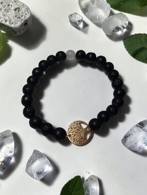 Gold Tree of life Charm Black Bead Bracelet - Women Jewelry